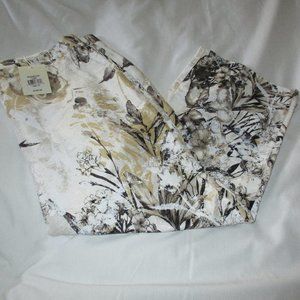 BUGATCHI Brown & Ivory Print Silk Cropped Pants Size 10 NWT